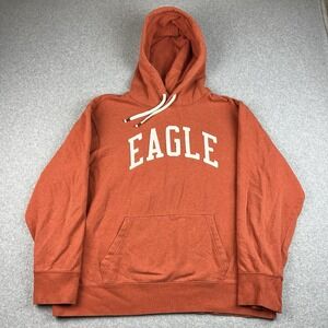 Vintage American Eagle Hoodie Mens XL Orange Sweatshirt Sewn Pullover Fleece Y2K